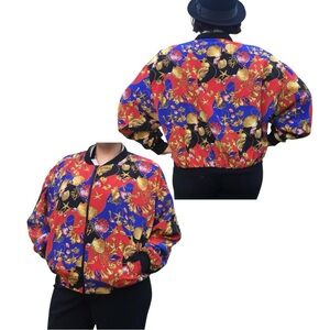 Vintage Vibrant Seashell Print Bomber Jacket